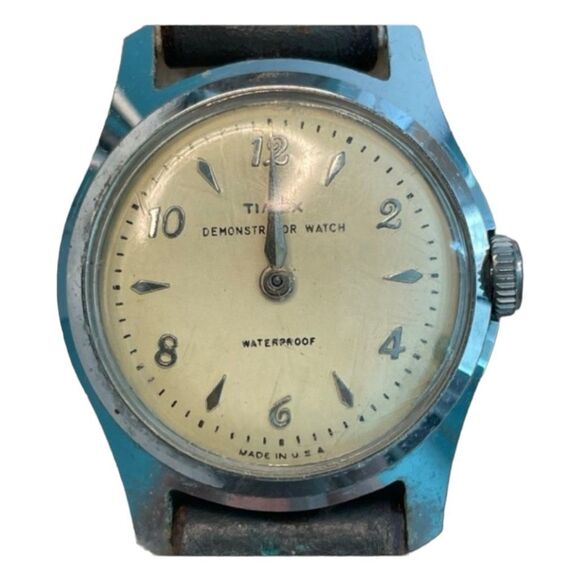 1959 Vintage Timex Demonstrator Marlin Watch 34mm Cream Silver Leather Band - Picture 5 of 7
